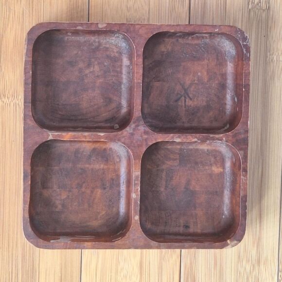 Solid Wood Tray Compartment Nuts Dried Fruit Trinket Organizer Display Decor TLC - Picture 6 of 16